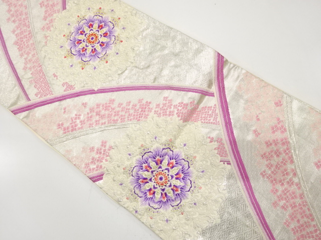 JAPANESE KIMONO / ANTIQUE FUKURO OBI / SILK / WOVEN FLOWER CREST